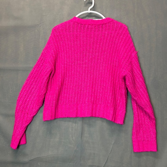 Women’s American Eagle Crop Chunky Knit Sweater Hot Pink Crochet Small - Picture 6 of 8